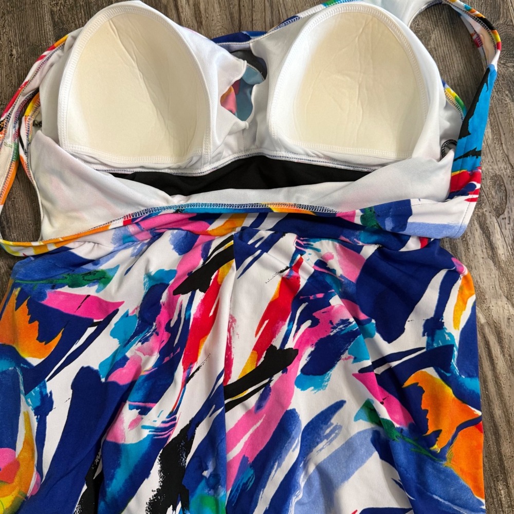 Suddenly Slim by Catalina Women Multicolor Modest Vacation Swim Dress XL 16-18 - Picture 3 of 9